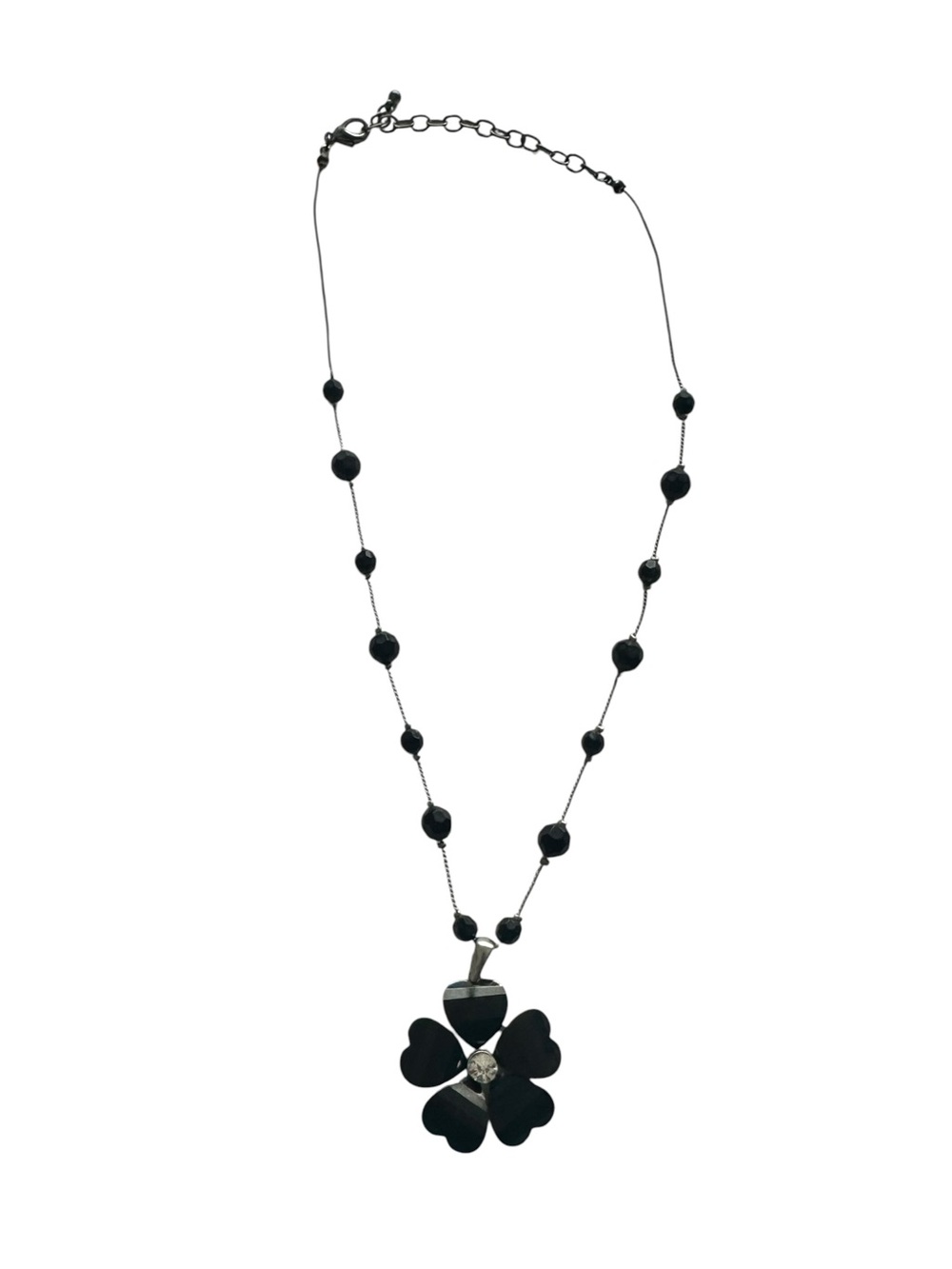 Claire's Black Clover Pendant Necklace with Beaded Chain